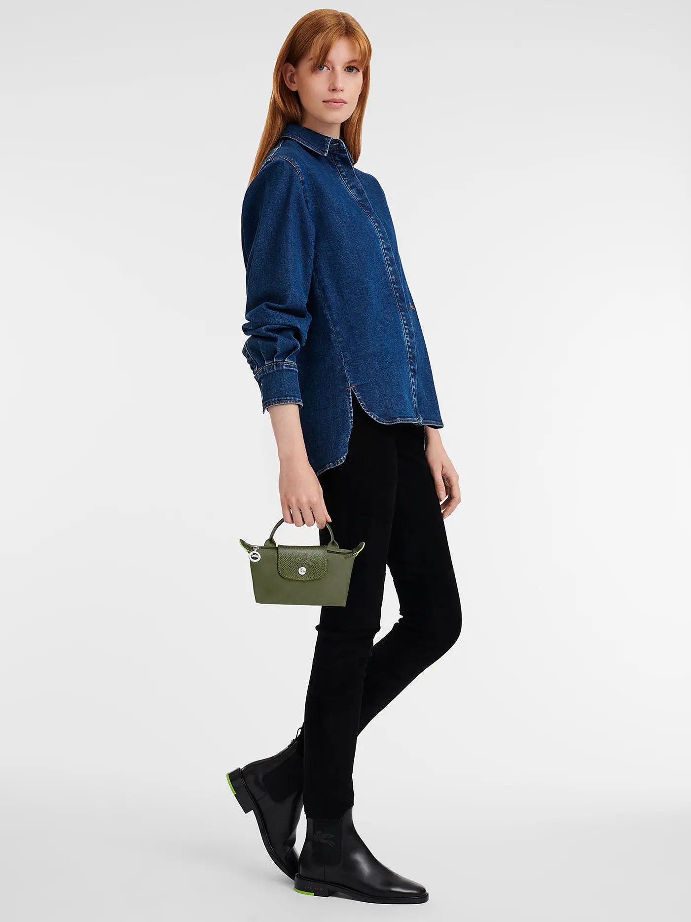 LONGCHAMP | Le Pliage Green Pochette mit Henkel, Black | grün